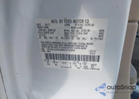 2011 Ford Escape Xlt из США, поврежденный, VIN 1FMCU0DG8BKC12253